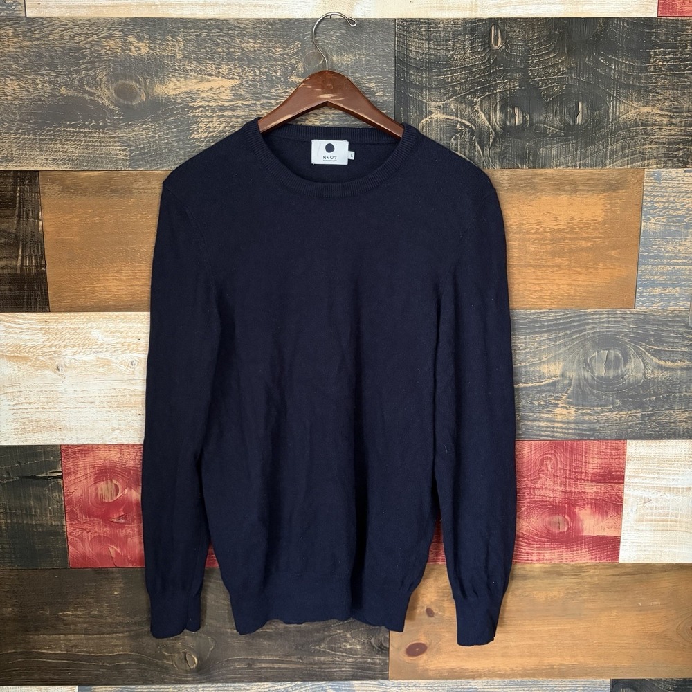 No Nationality NN07 Charles Cashmere Sweater Mens Large Slim Fit Navy Blue 6207